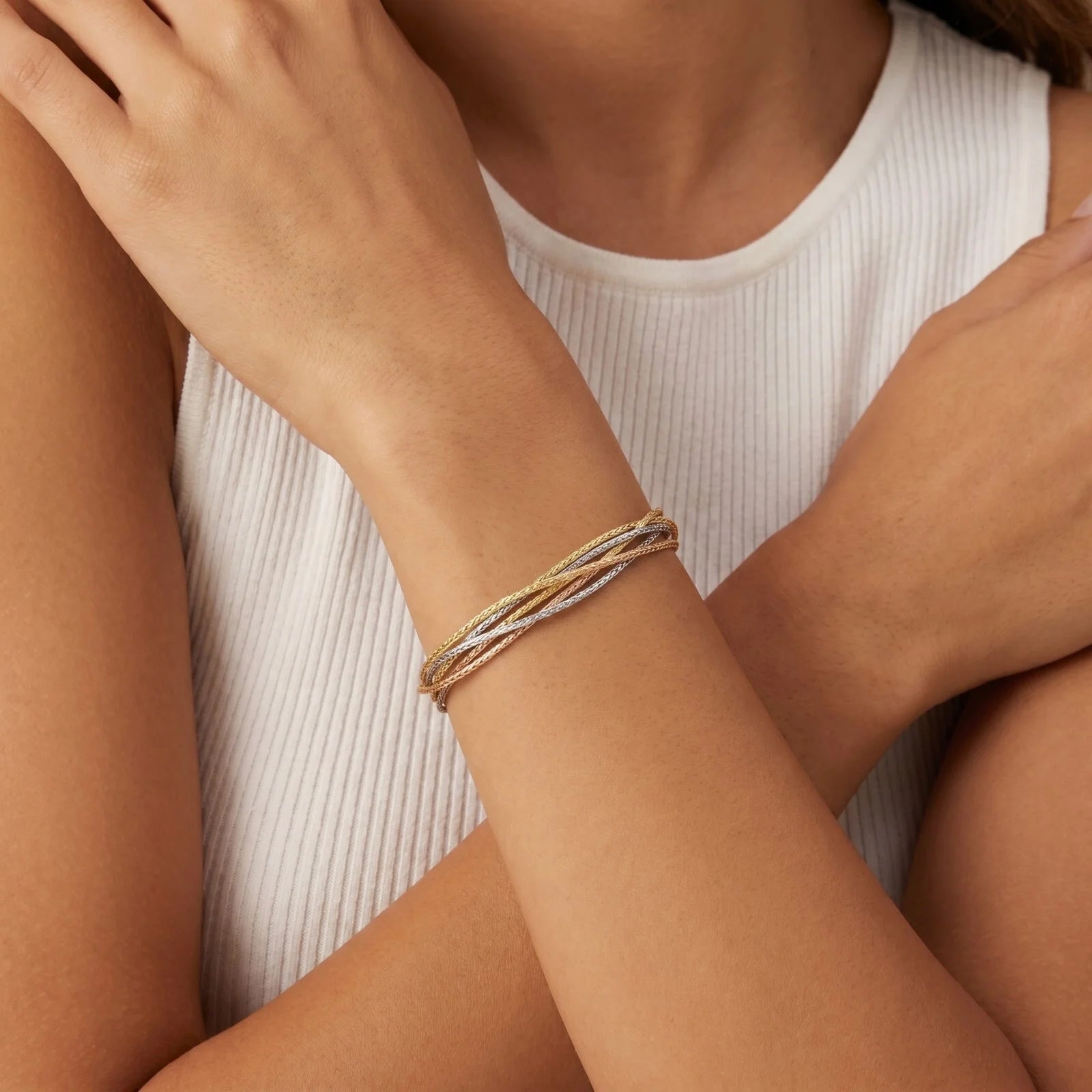 925 Silver Triple Tone Fivefold Harmony Bracelet