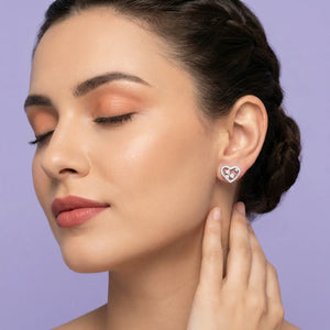 Woman Wearing Amora Halo 925 Silver Stud Earrings