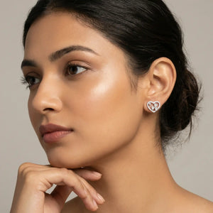 Woman Wearing Amora Halo Sterling Silver Stud Earrings