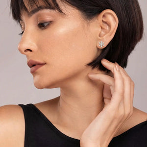 Woman Wearing Astra Sterling Silver Star Stud Earrings