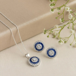 Blue Zaria Radiant Circle 925 Sterling Silver Pendant Set