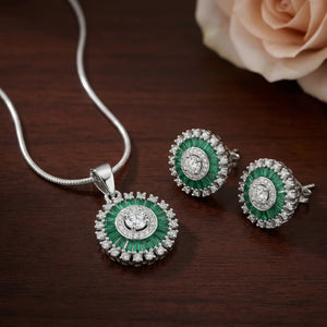 Green Zaria Radiant Circle Sterling Silver Pendant Set for Women
