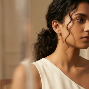Woman Wearing Luma Rose Gold Plated Silver Drop Earrings