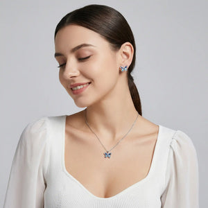 Woman Wearing Butterfly Sterling Silver Pendant Set