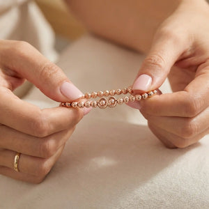 Stretchable Rose Beaded 925 Sterling Silver Bracelet for Women