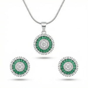 Zaria Radiant Circle Green 925 Sterling Silver Pendant Set for Women