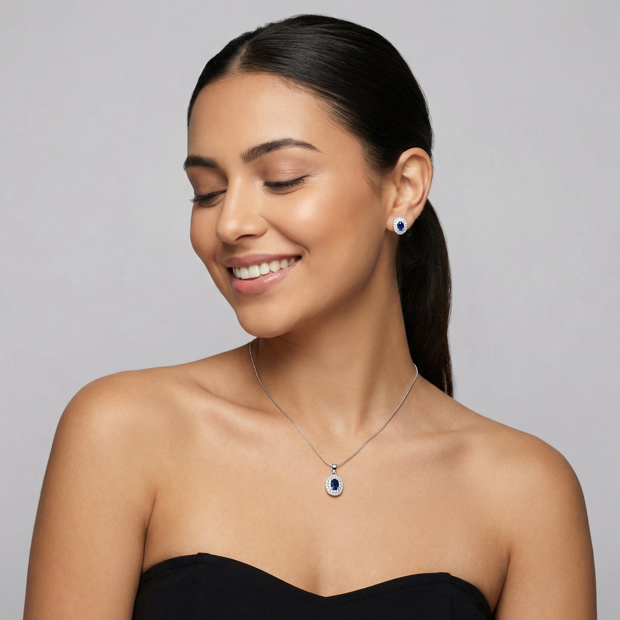 Royal Blue Halo Pendant Set