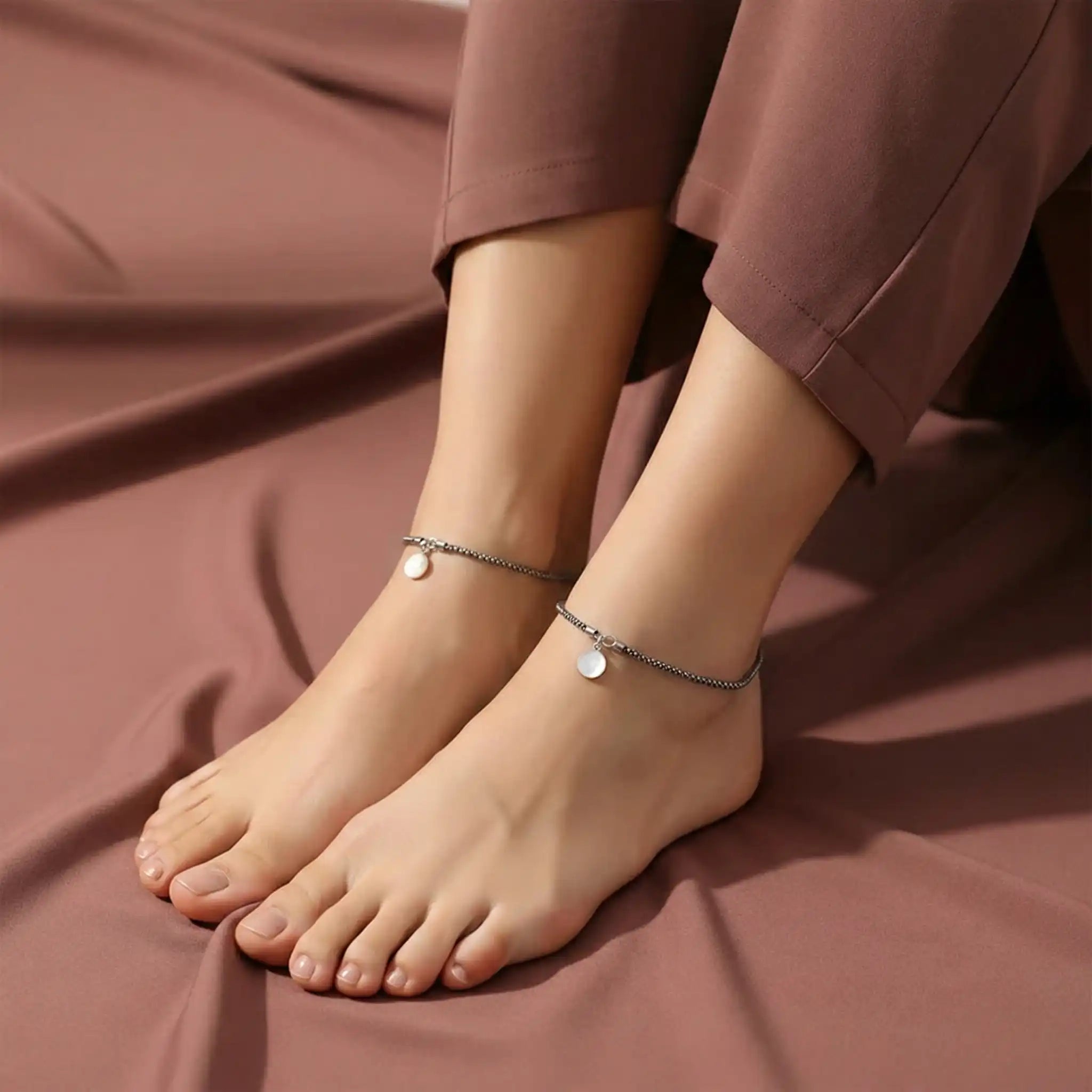Pearl Charm Sterling Silver Anklet
