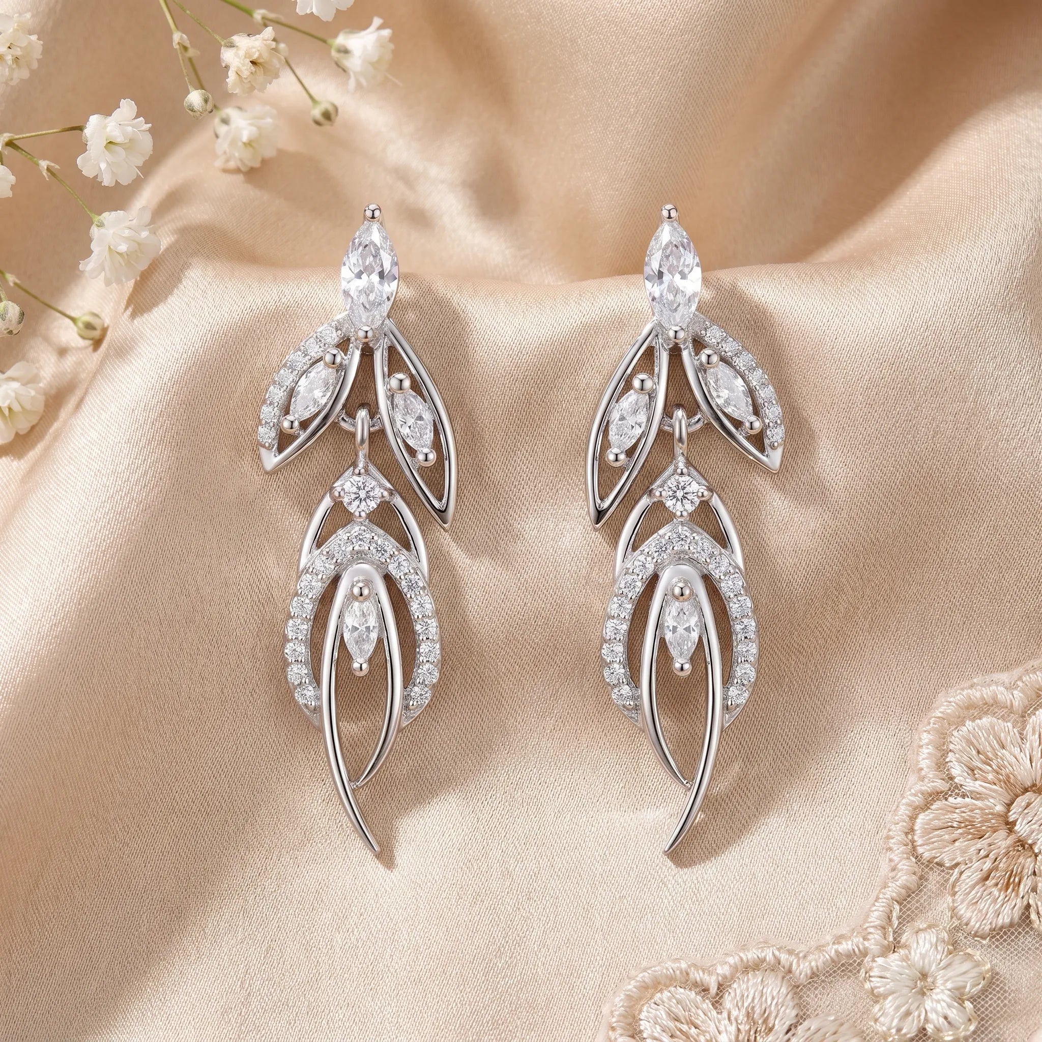 Silver Falling Dew Drop Earrings