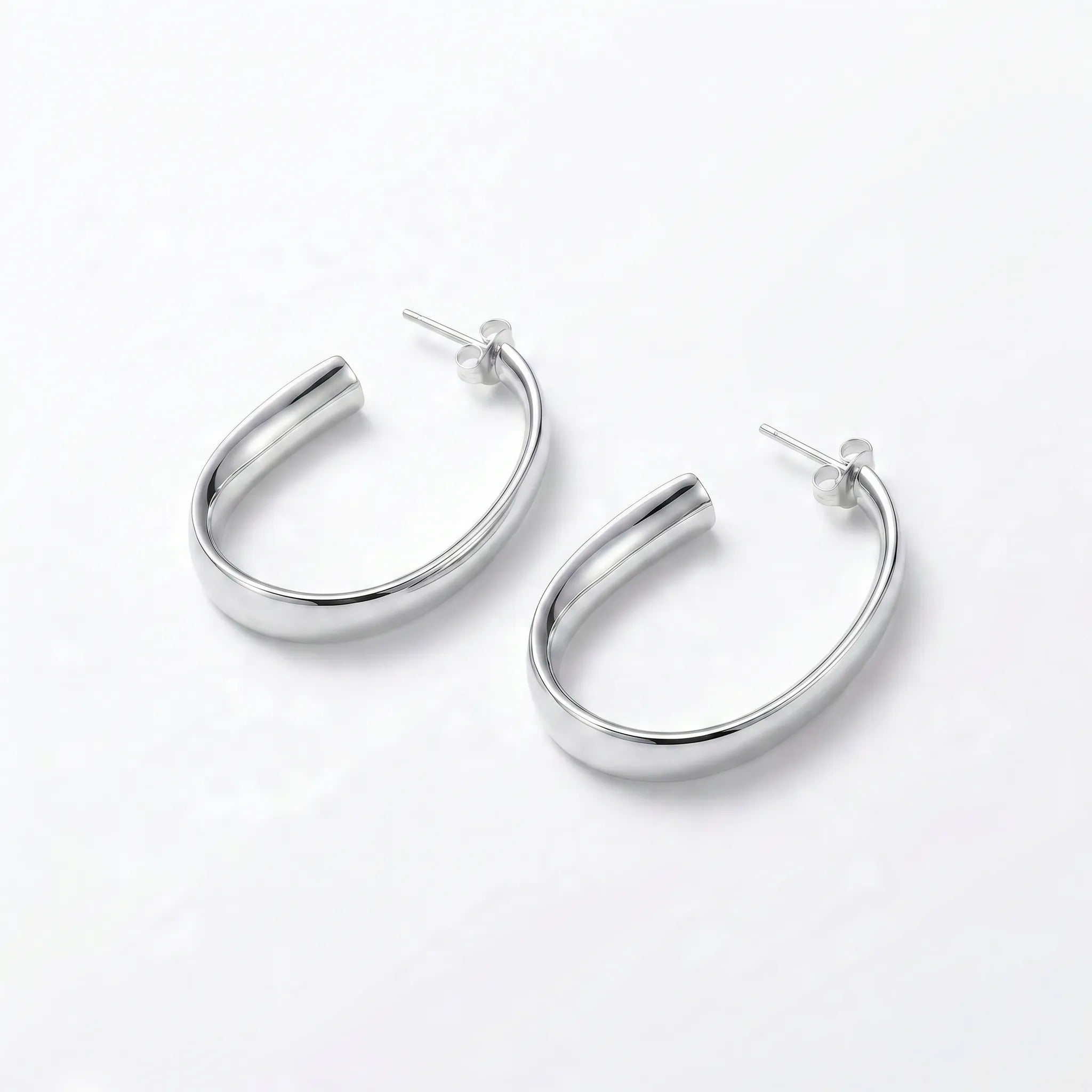 925 Sterling Silver Oval Hoop Earrings Front View