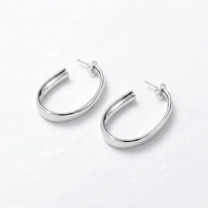 925 Sterling Silver Oval Hoop Earrings Front View