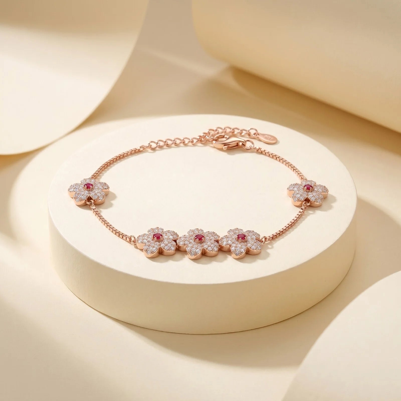 925 Silver Ruby Blossom Bracelet