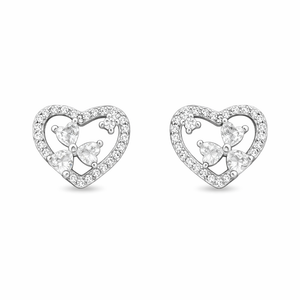 Heart-shaped earrings with butterfly design on a white background