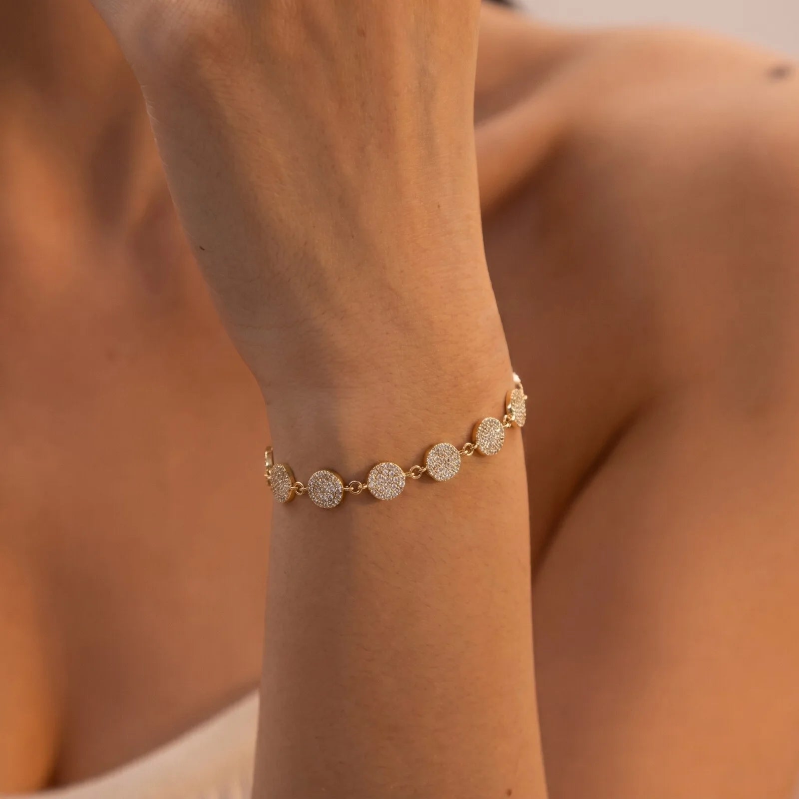 Gold Plated Floral Radiance Bracelet on Wrist
