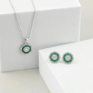 Green Zaria Radiant Circle 925 Sterling Silver Pendant Set