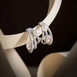 silver pearl hoop earrings