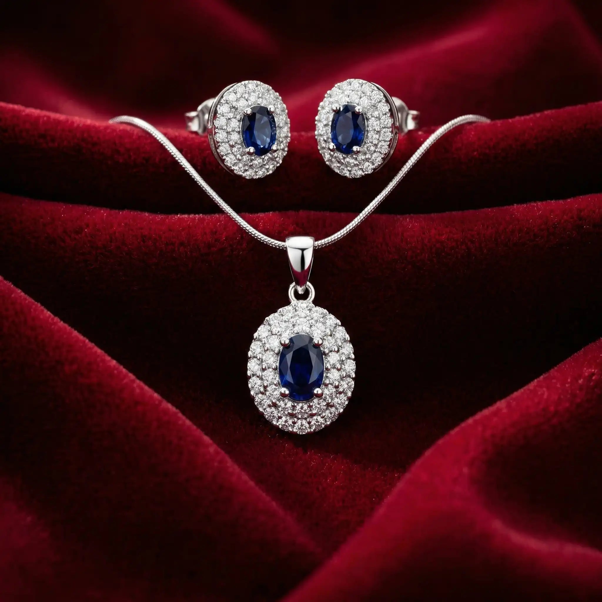 Royal Blue Halo Pendant Set