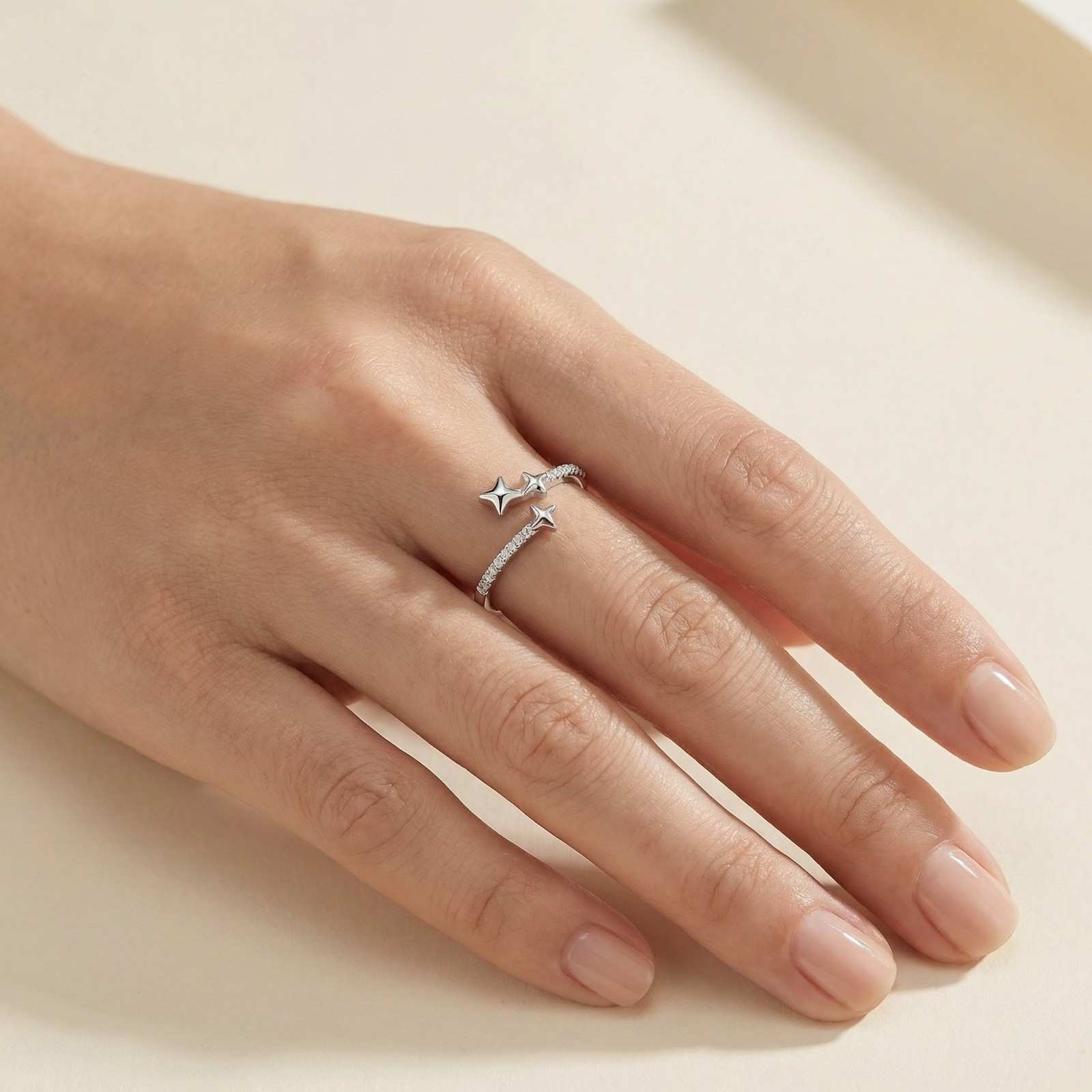Silver Aster Trio Star Ring for Women