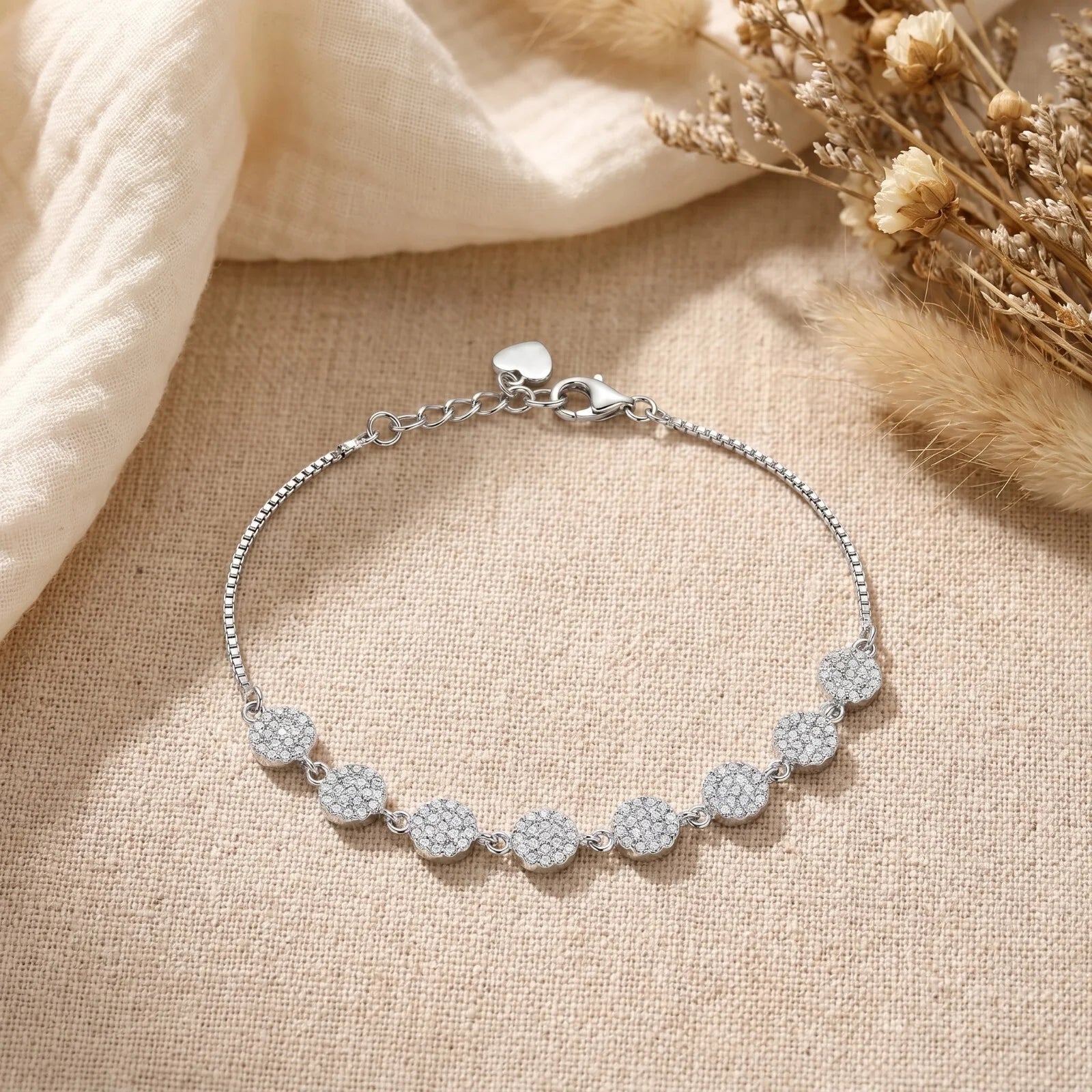 Silver Floral Radiance Bracelet Close-Up