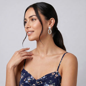 silver oval drop earrings