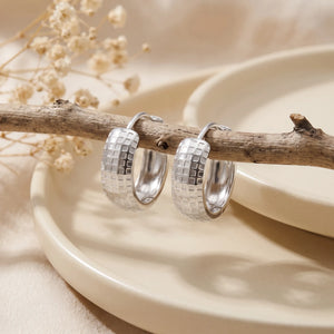 Silver Textured Hoop Earrings Creative