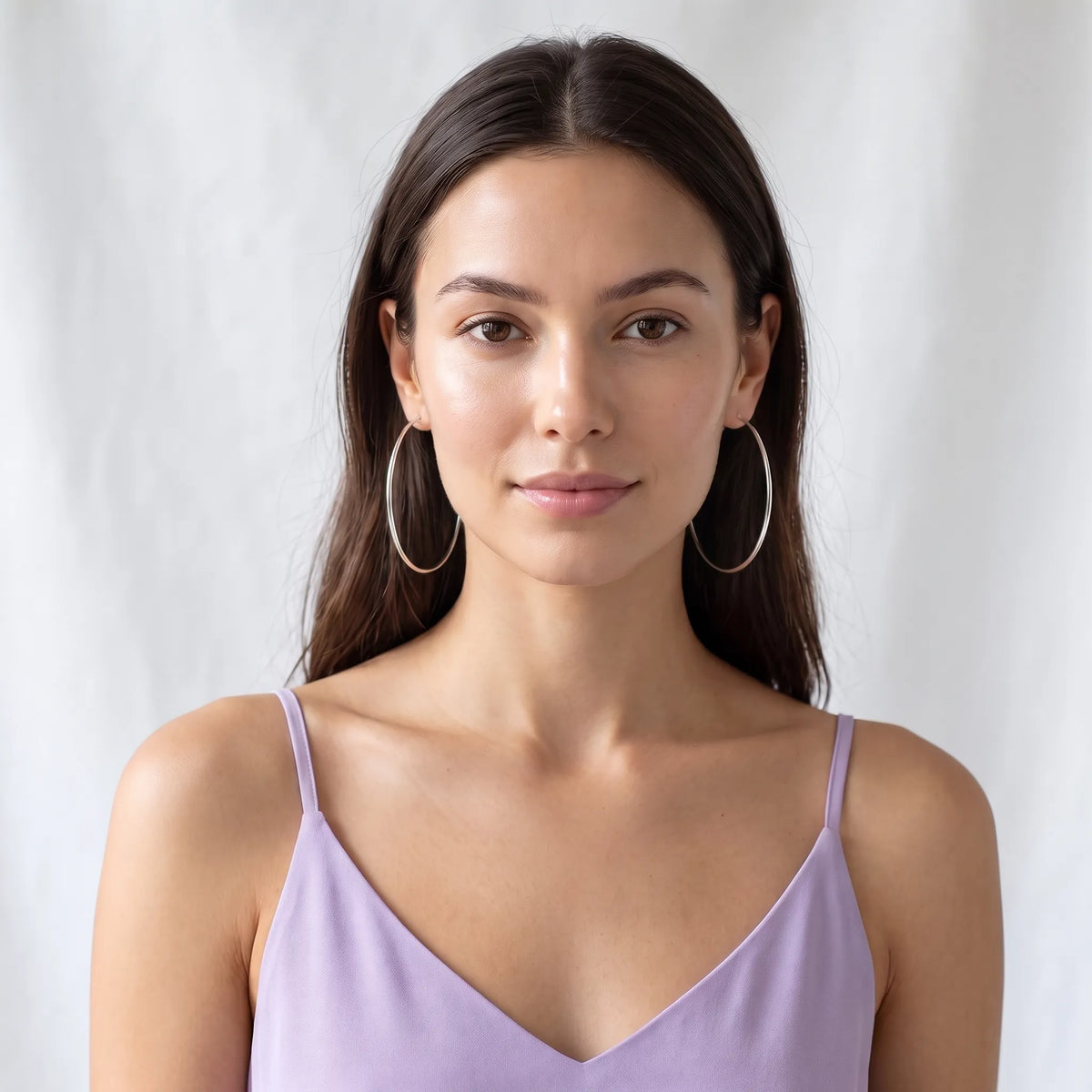 Sterling Silver Large Round Hoops on Model