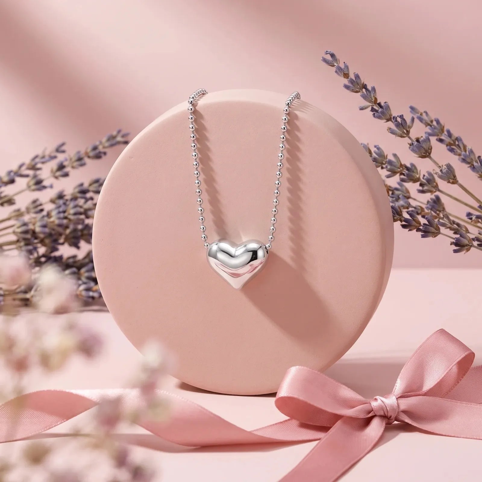 925 Silver Puffed Heart Pendant Necklace