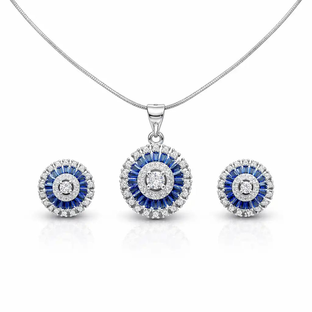 Zaria Radiant Circle Blue 925 Sterling Silver Pendant Set for Women