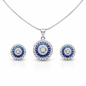 Zaria Radiant Circle Blue 925 Sterling Silver Pendant Set for Women