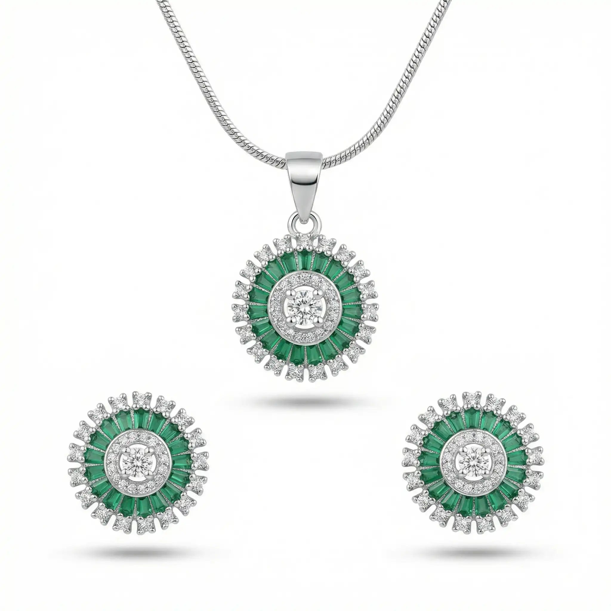 Zaria Radiant Circle Green 925 Sterling Silver Pendant Set for Women