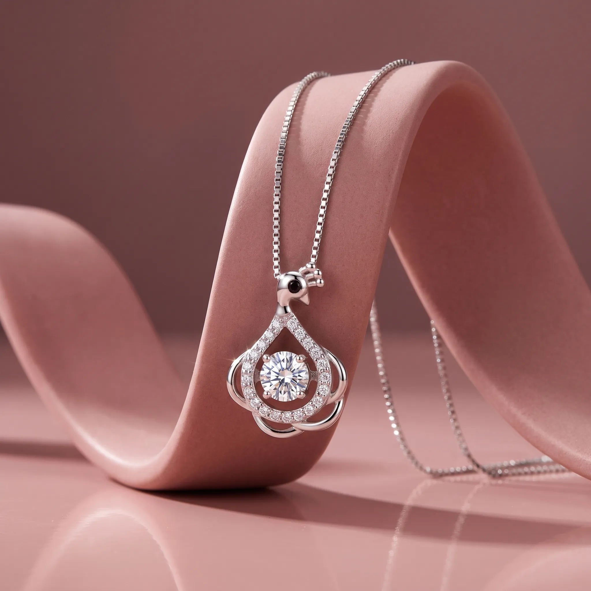 925 Silver Dancing Peacock Pendant Necklace