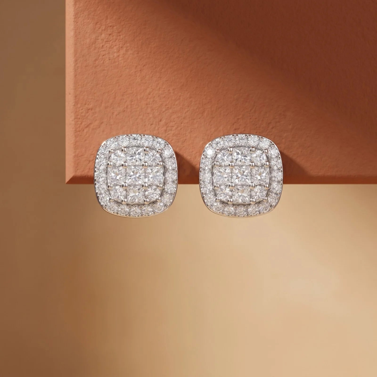 Princess Cut Halo Stud Earrings